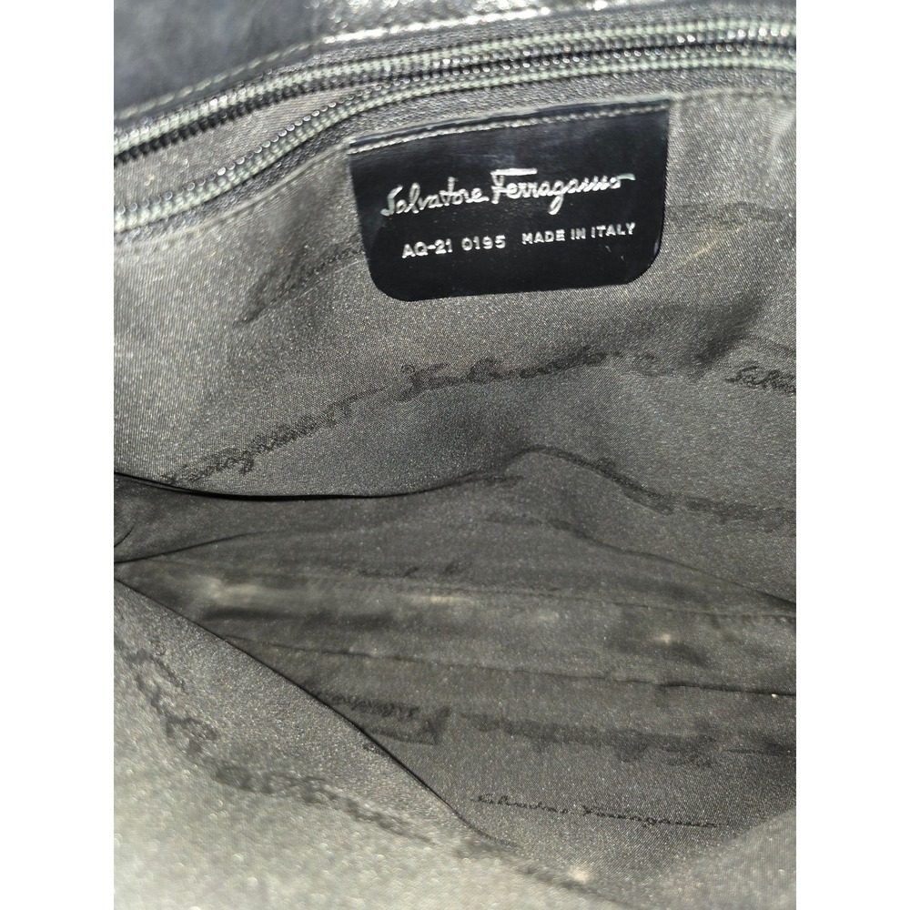 Salvatore Ferragamo‎ Black Canvas Leather Hobo Bag Gancini Hardware Shoulder Bag - Picture 12 of 12